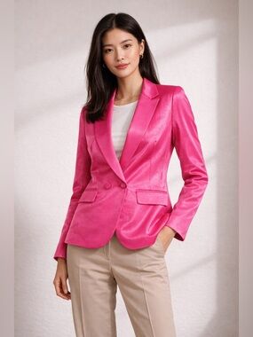 J.Crew Blazer Jacket Womens 14 Pink High Shine Double Breasted New